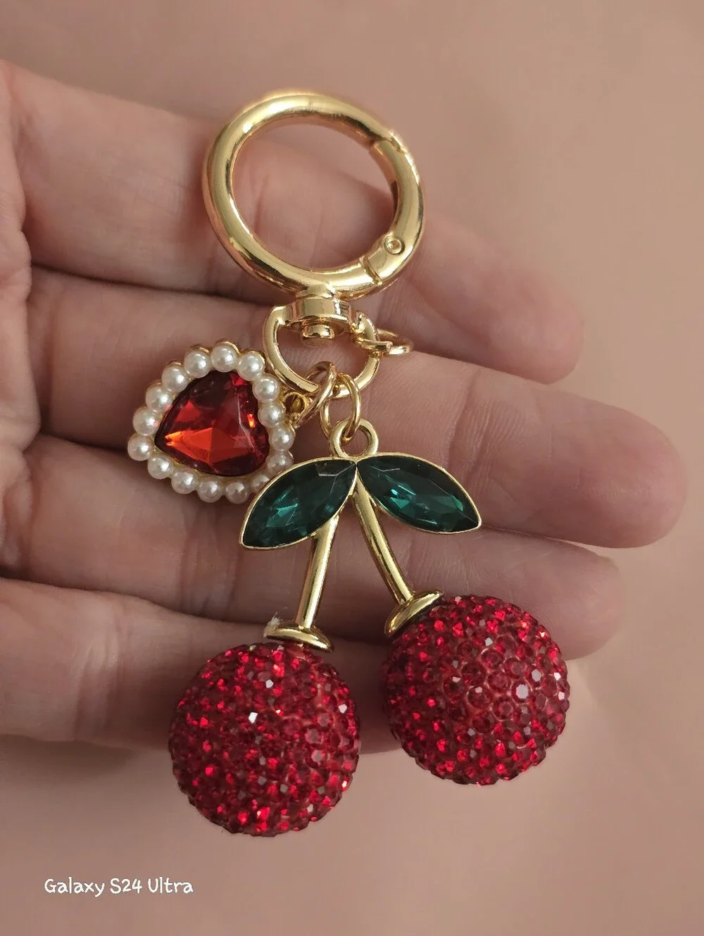Cherry Heart Bag Charm/ Keychain NEW